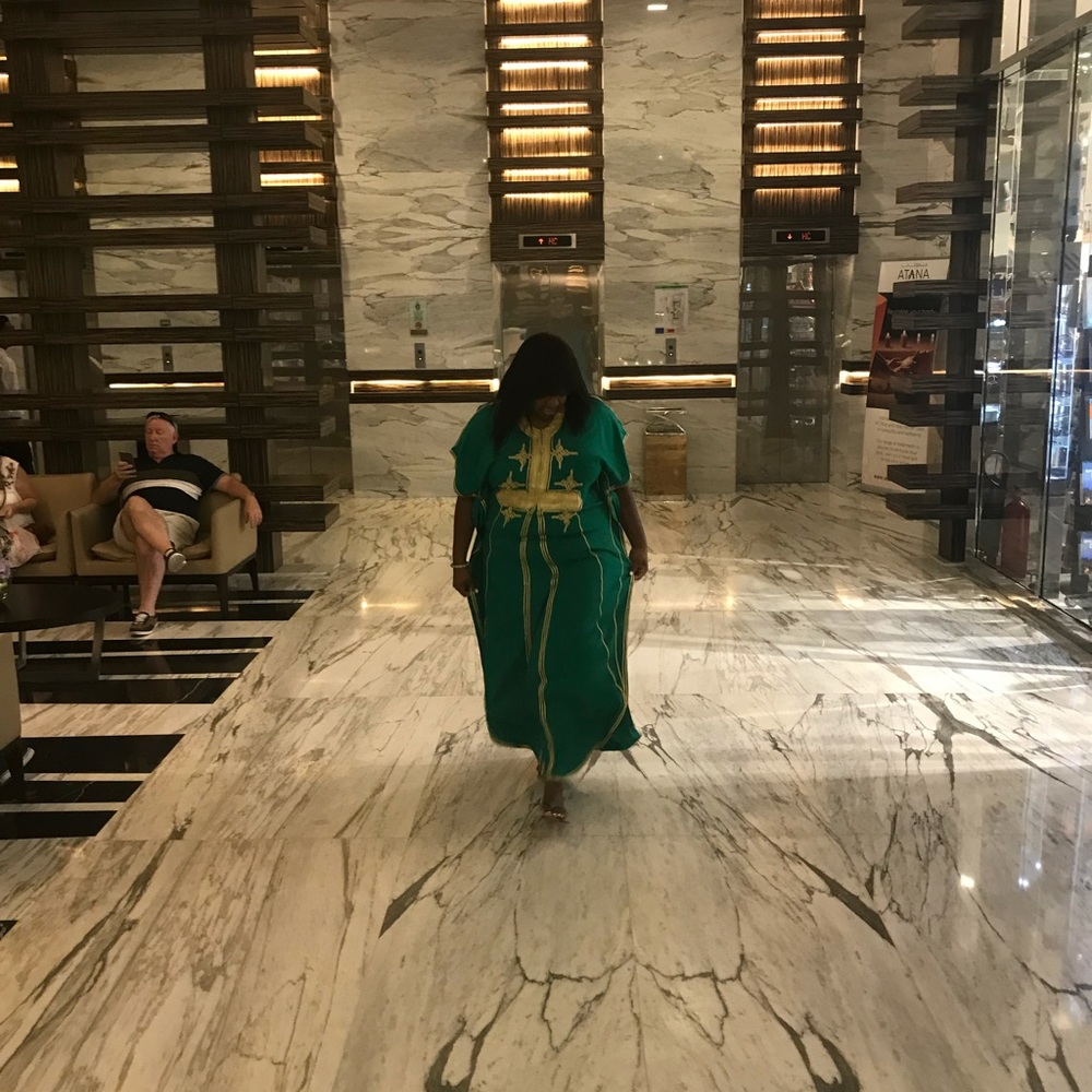 ONCE WORN - Cotton Kaftan w/ Gold trimming.